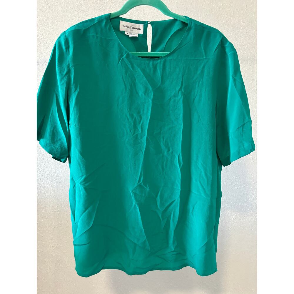 Vintage Casual Corner Silk Top Blouse Size M Medium Kelly Green Office Career